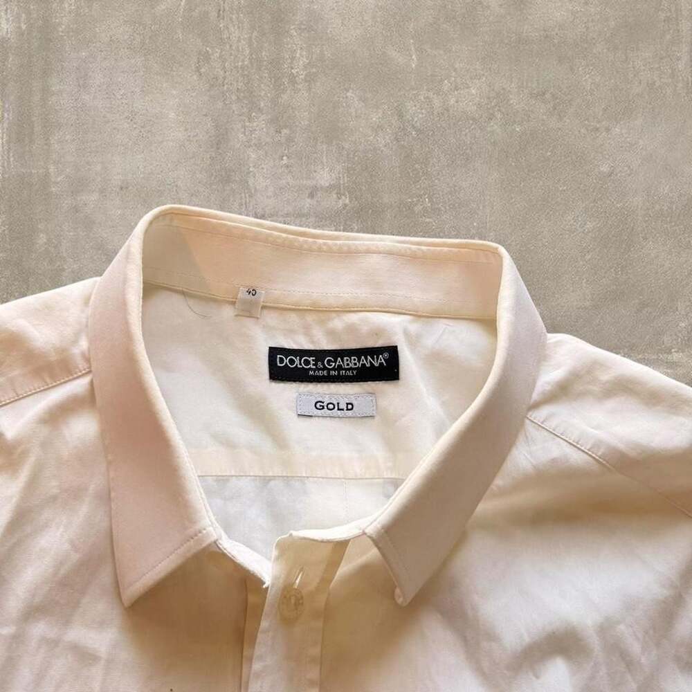 Dolce & Gabbana Gold White Button Up Dress Shirt